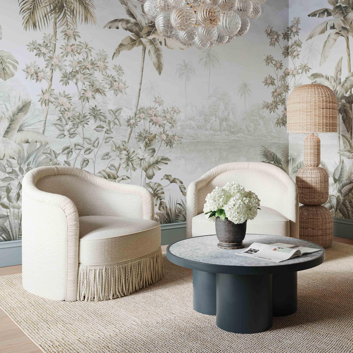 Pamela Cream Boucle Tassel Lounge Chair by TOV Furniture at Eve Furniture