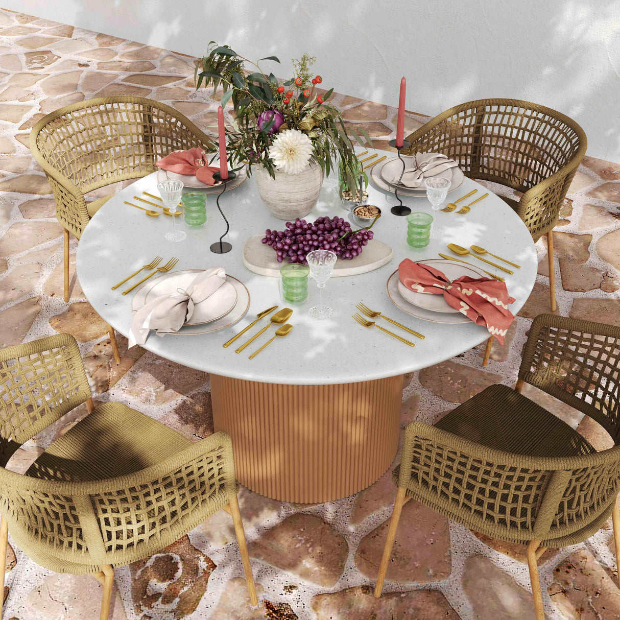 Rose Faux Terrazzo and Terracotta Concrete Indoor / Outdoor 47" Round Dining Table by TOV Furniture at Eve Furniture