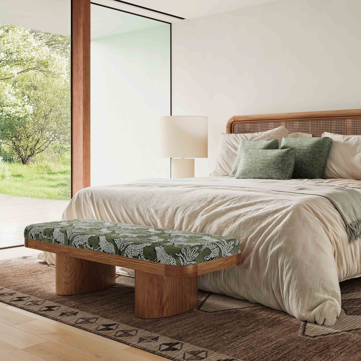 Ollie Olive Green Leopard Jacquard Bench by TOV Furniture at Eve Furniture