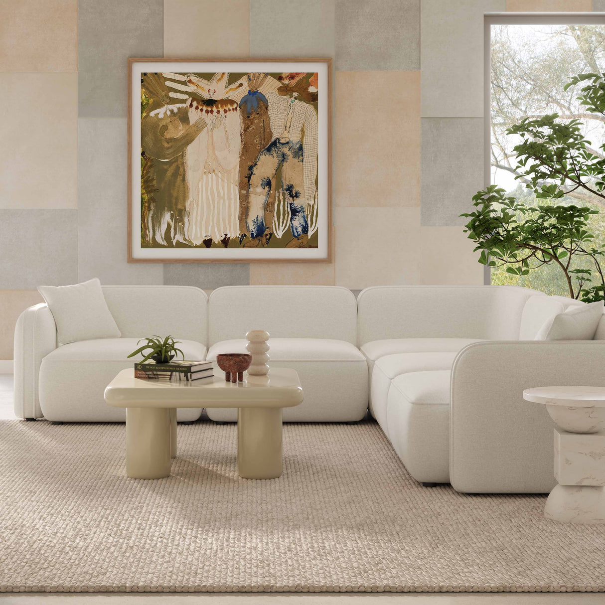 Travie Sand Upcycled Linen Modular L-Sectional by TOV Furniture at Eve Furniture