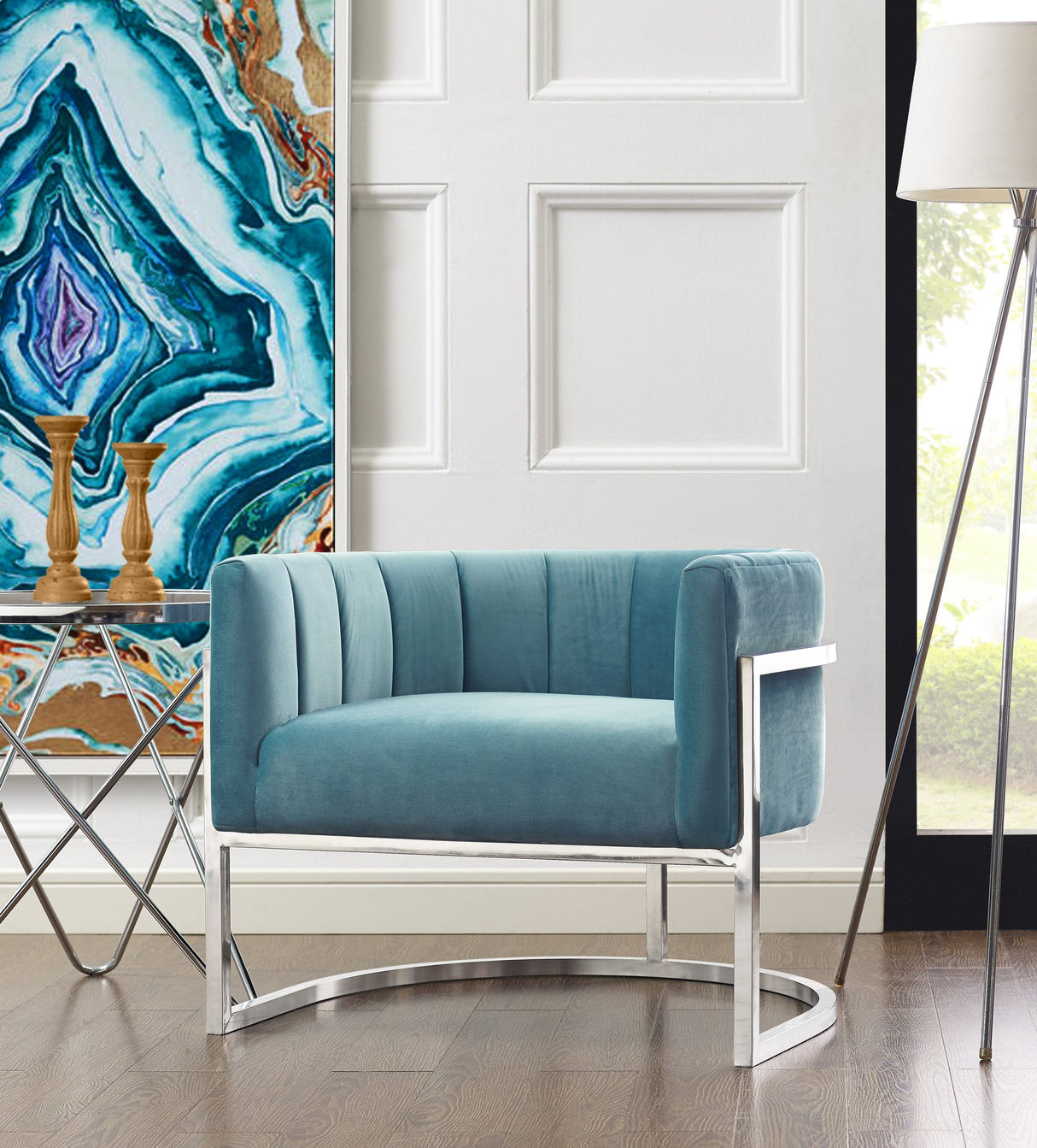 Magnolia Velvet Accent Chair with Silver Base by TOV Furniture at Eve Furniture