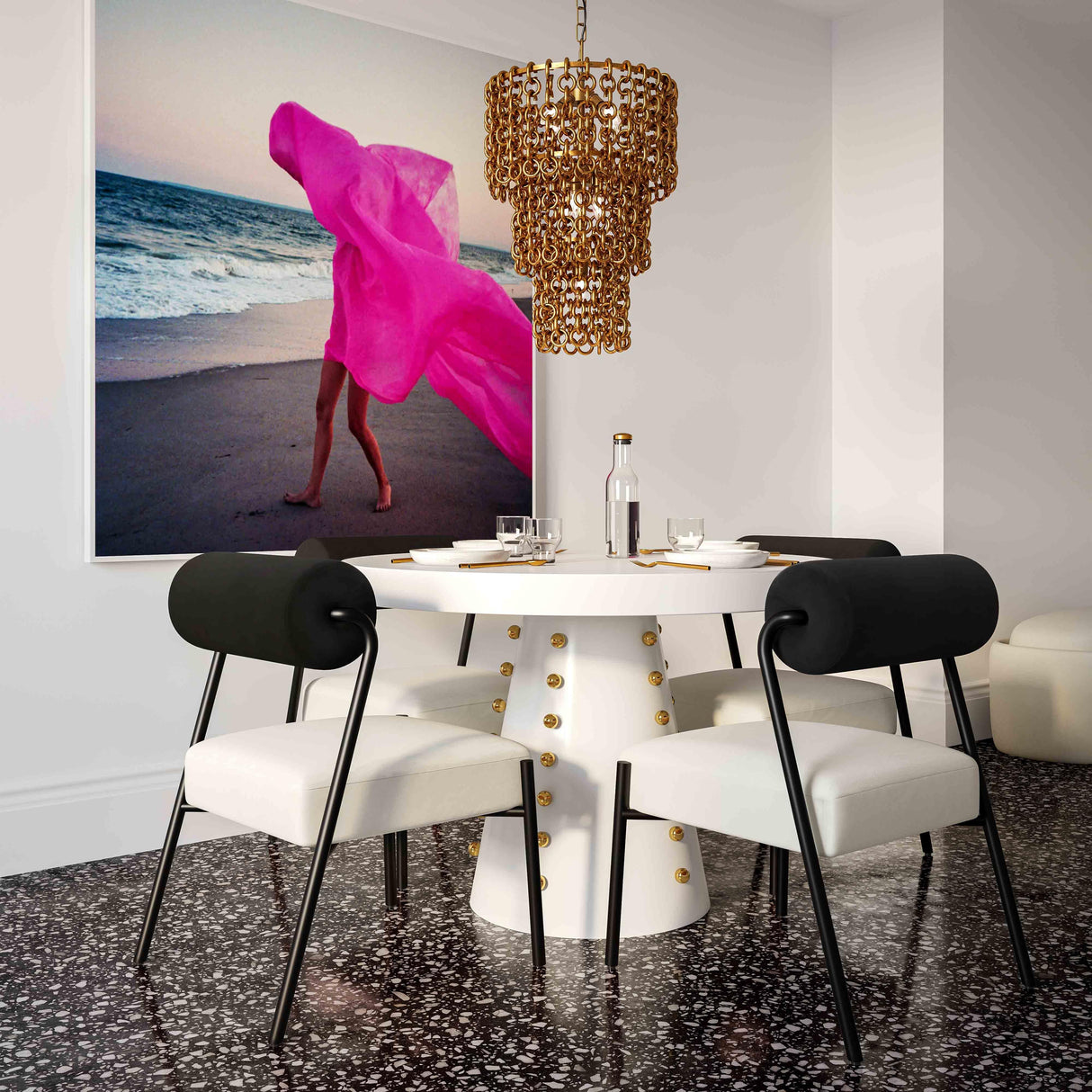 Nirsa Brass Chain Link 3-Tier Chandelier by TOV Furniture at Eve Furniture