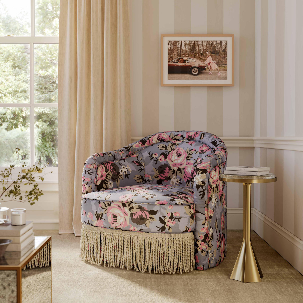 Pamela Spring Floral Print Tasseled Lounge Chair by TOV Furniture at Eve Furniture