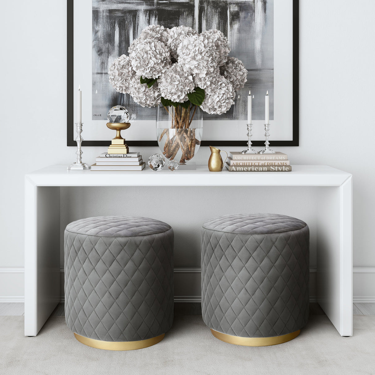 Abir Grey Velvet Ottoman by TOV Furniture at Eve Furniture