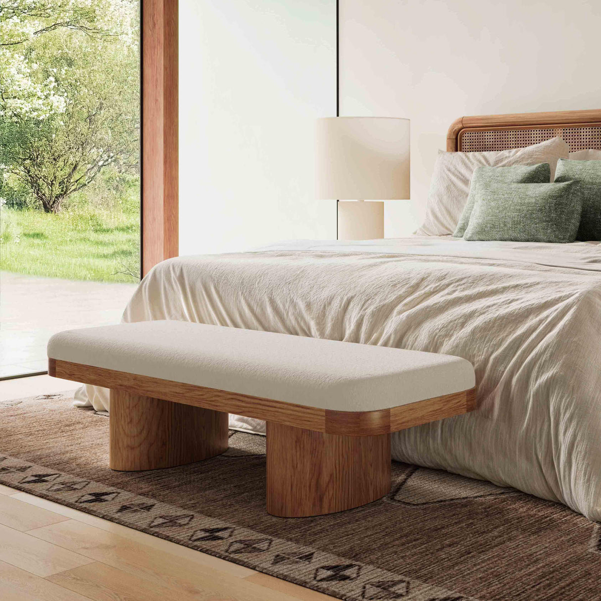 Ollie White Performance Boucle Large Bench by TOV Furniture at Eve Furniture