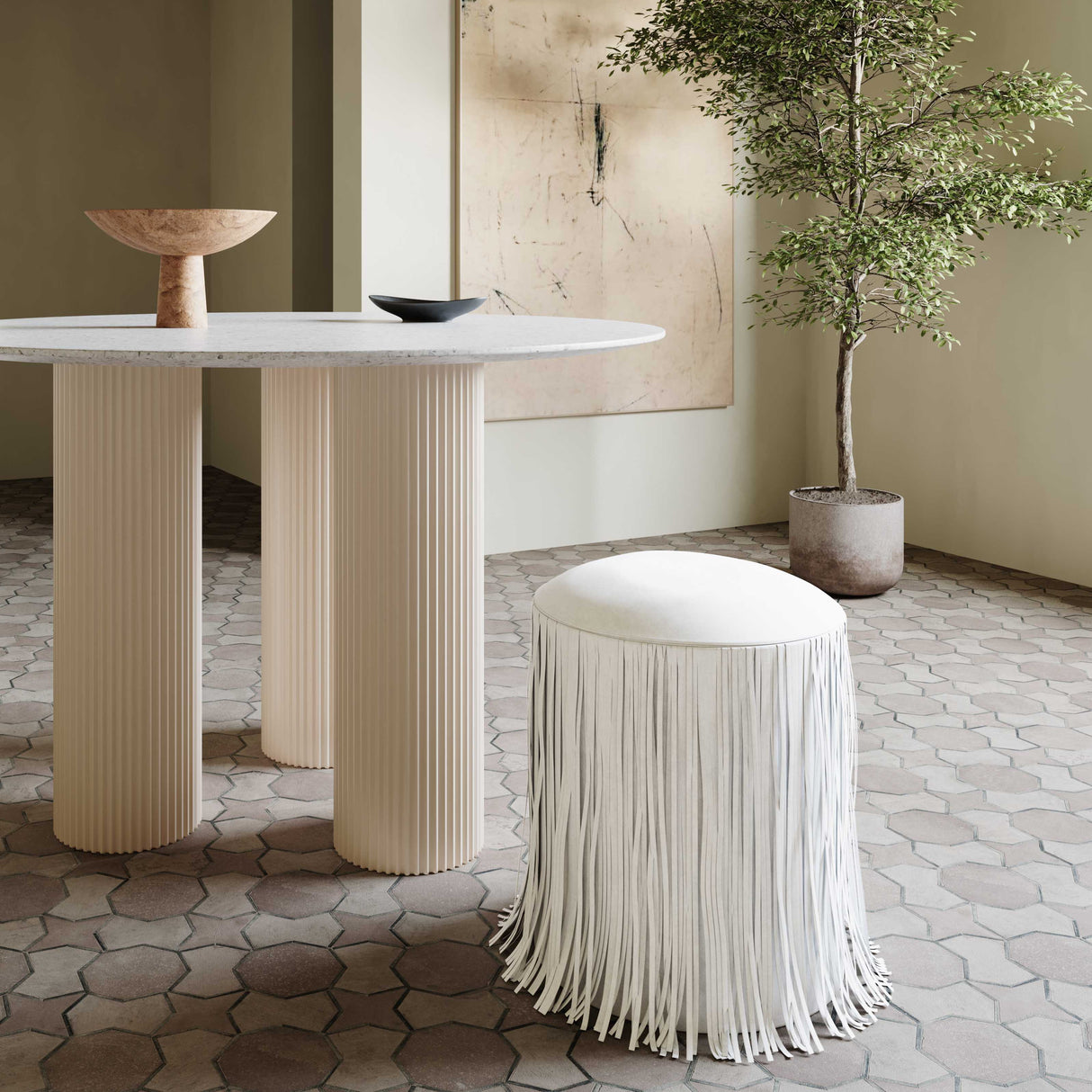 Shag Me Performance Vegan Leather Ottoman by TOV Furniture at Eve Furniture