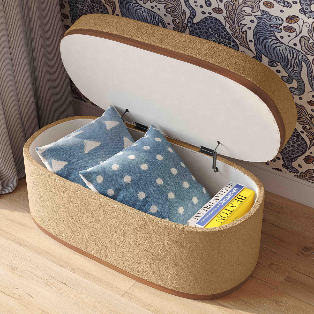 Olivier Boucle Oval Storage Ottoman by TOV Furniture at Eve Furniture