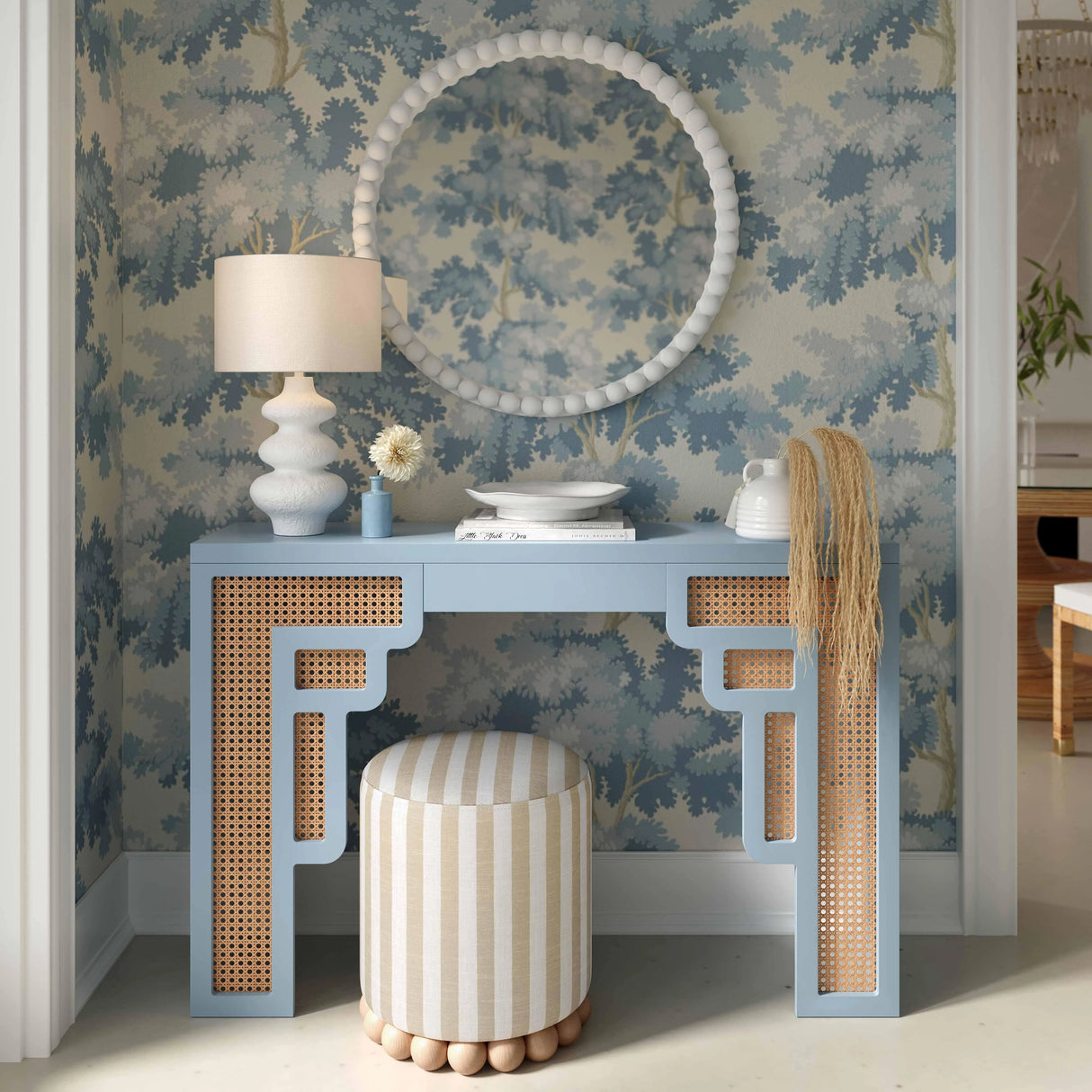 Dex Striped Linen Ottoman by TOV Furniture at Eve Furniture