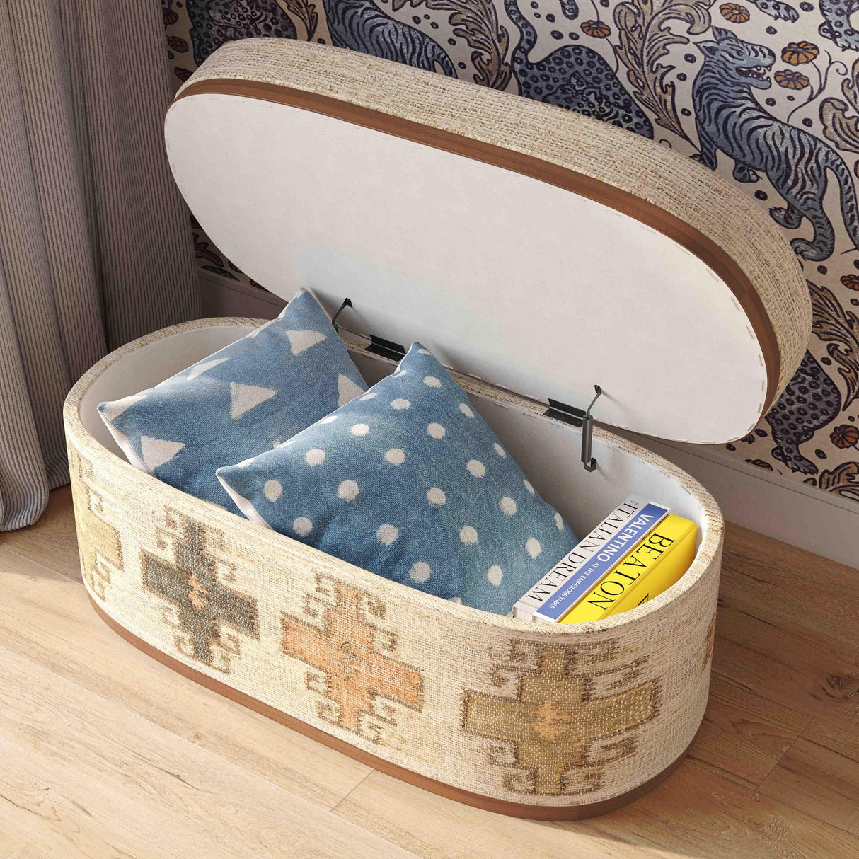 Olivier Cotton Oval Storage Ottoman by TOV Furniture at Eve Furniture