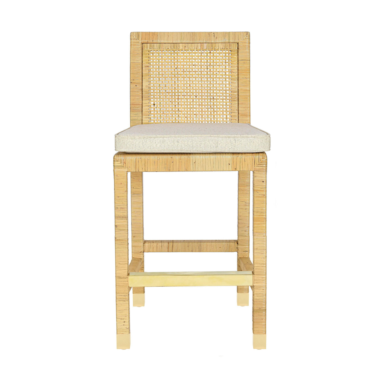 Amara Rattan & Cream Linen Stool by TOV Furniture at Eve Furniture