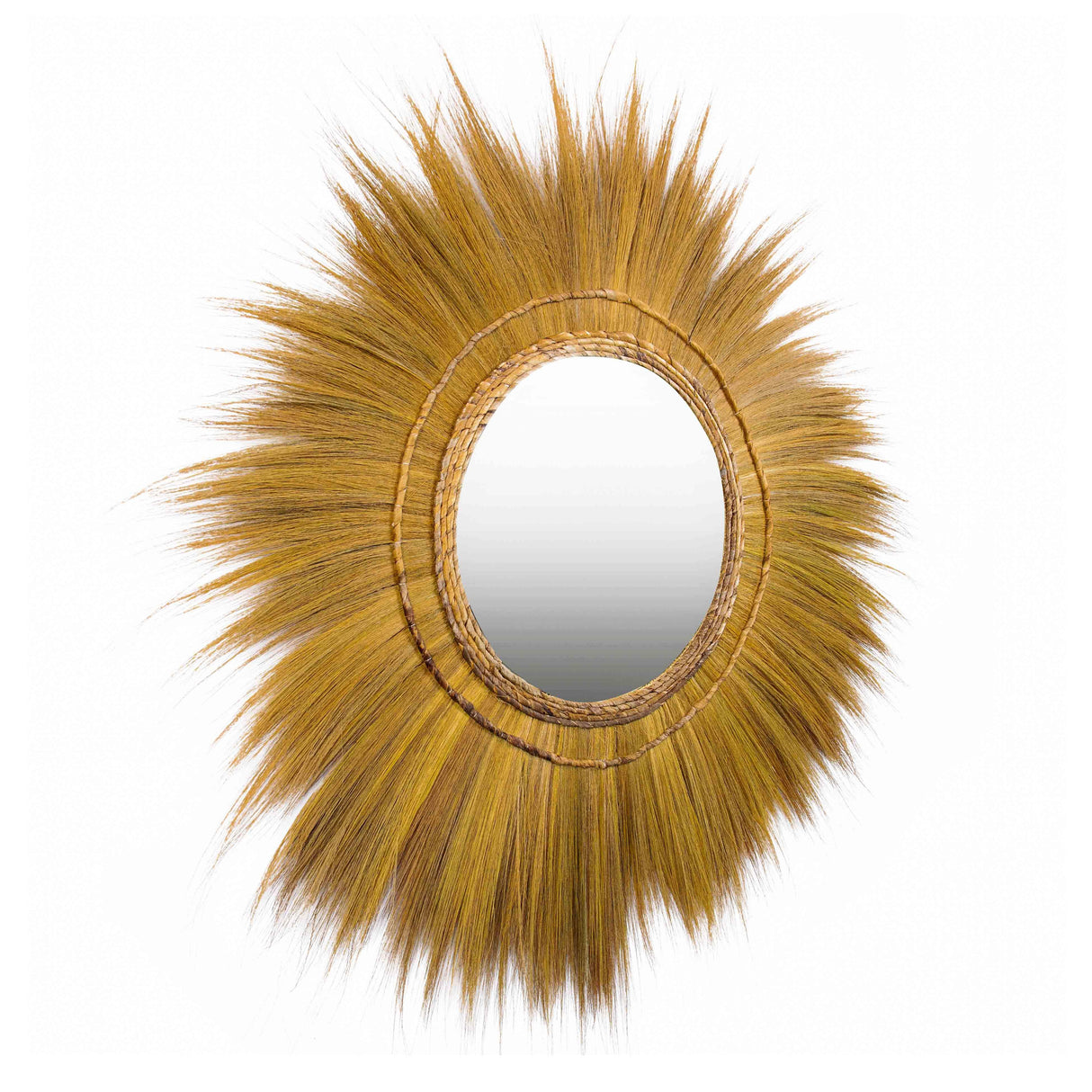 Mettu Natural Grass Round Wall Mirror by TOV Furniture at Eve Furniture