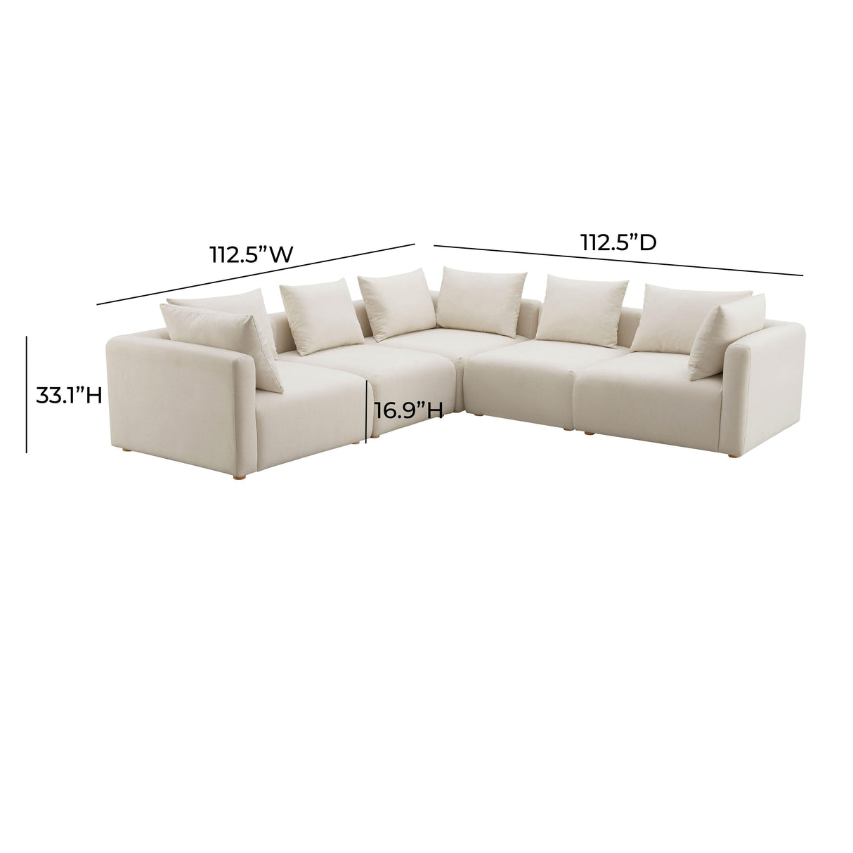 Hangover Cream Performance Linen 5-Piece Modular L-Sectional by TOV Furniture at Eve Furniture