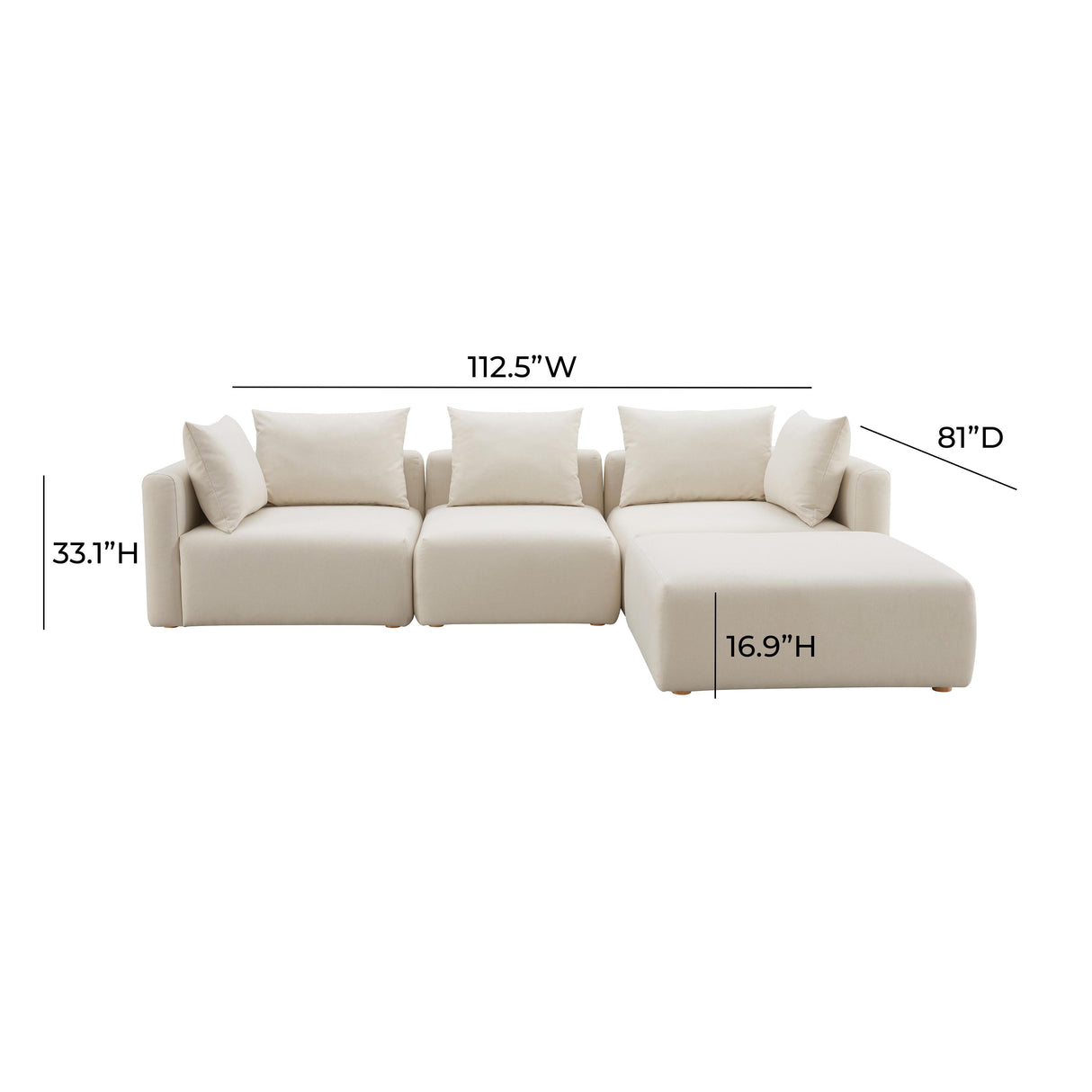 Hangover Cream Performance Linen 4-Piece Modular Sectional by TOV Furniture at Eve Furniture