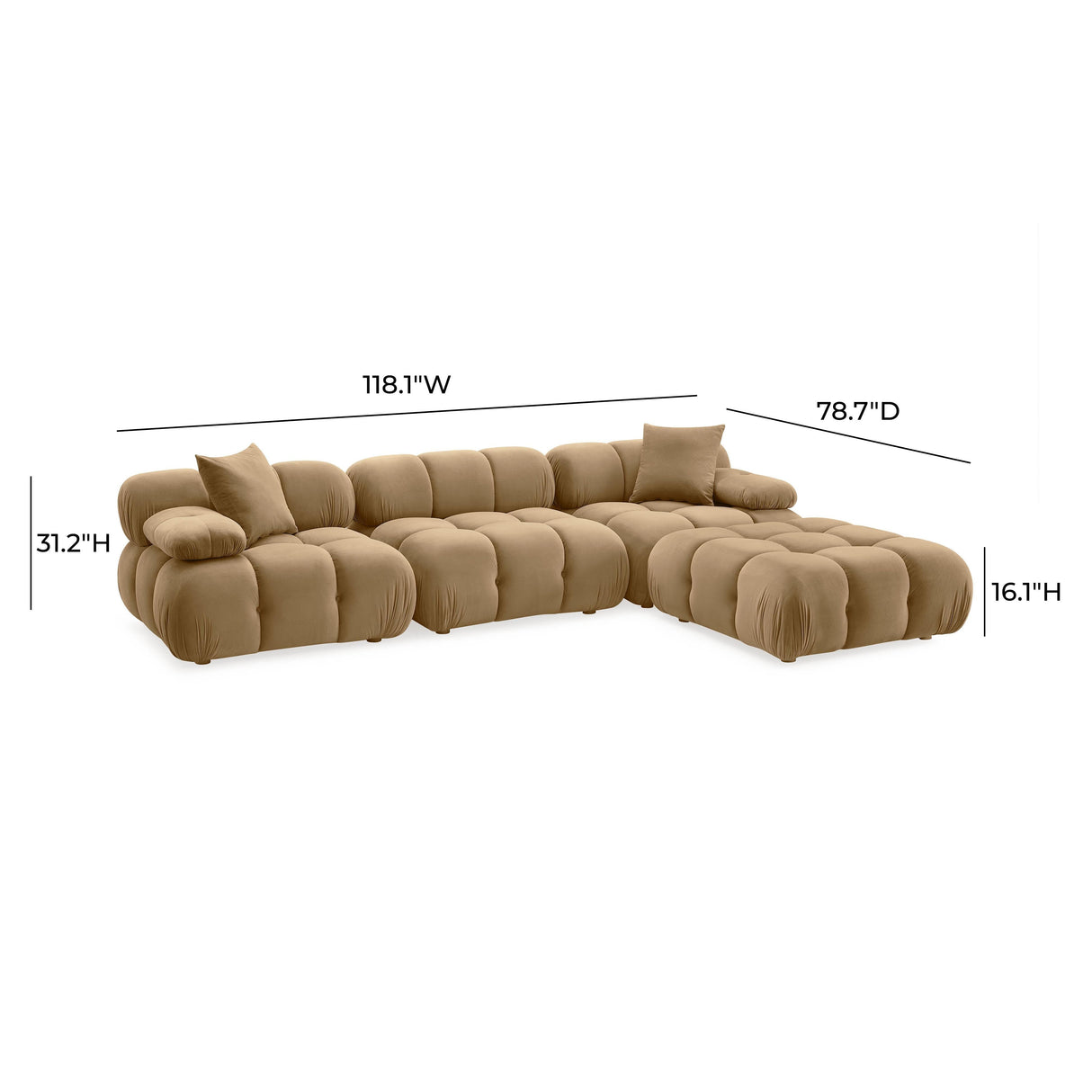 Calliope Cafe Au Lait Performance Velvet 4-piece Modular Sectional by TOV Furniture at Eve Furniture
