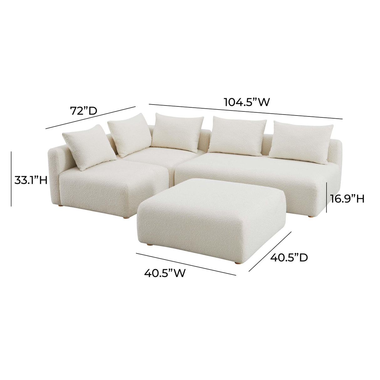 Hangover Cream Boucle 4-Piece Modular Chaise Sectional by TOV Furniture at Eve Furniture