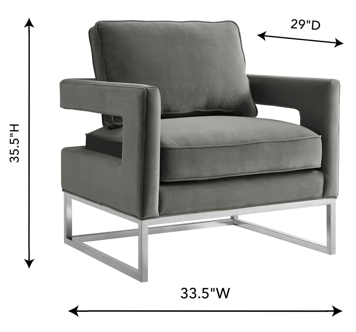 Avery Grey Velvet Chair with Silver Base by TOV Furniture at Eve Furniture