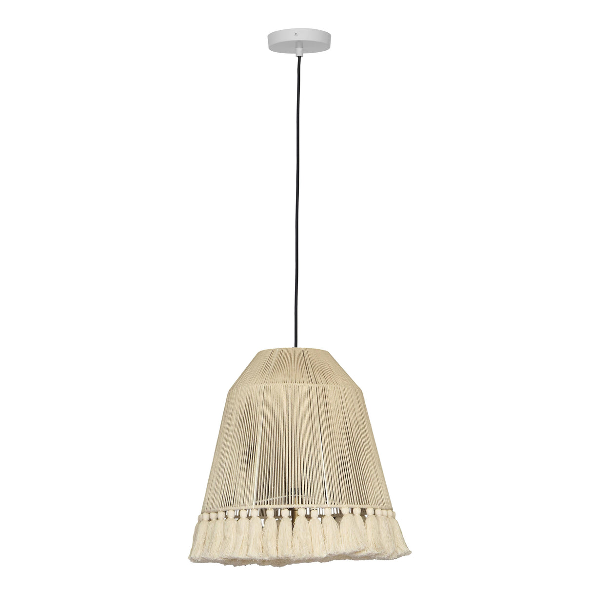 Helen White Cotton Tasseled Pendant Lamp by TOV Furniture at Eve Furniture