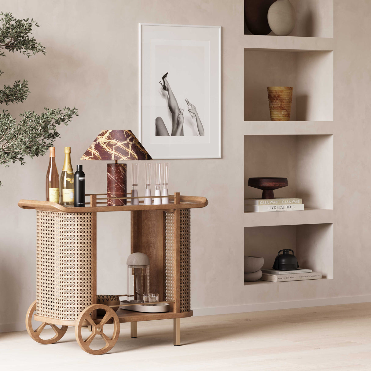 Yuma Natural Rattan Bar Cart by TOV Furniture at Eve Furniture