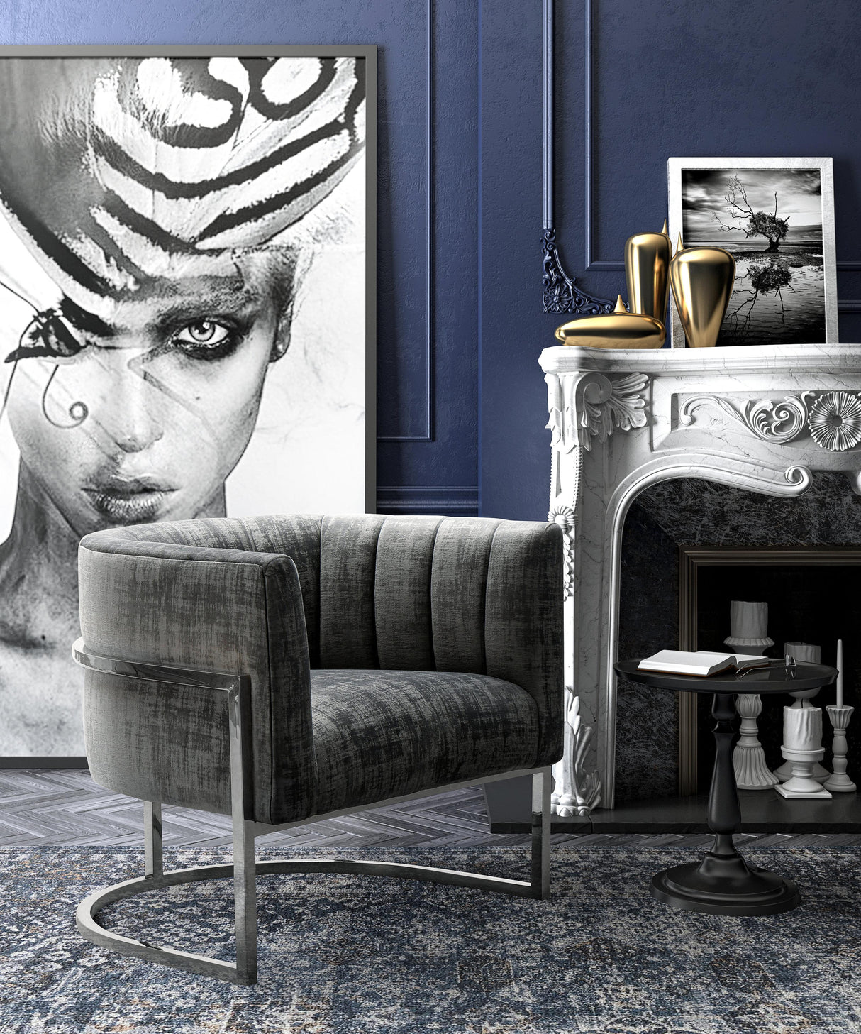 Magnolia Velvet Accent Chair with Silver Base by TOV Furniture at Eve Furniture