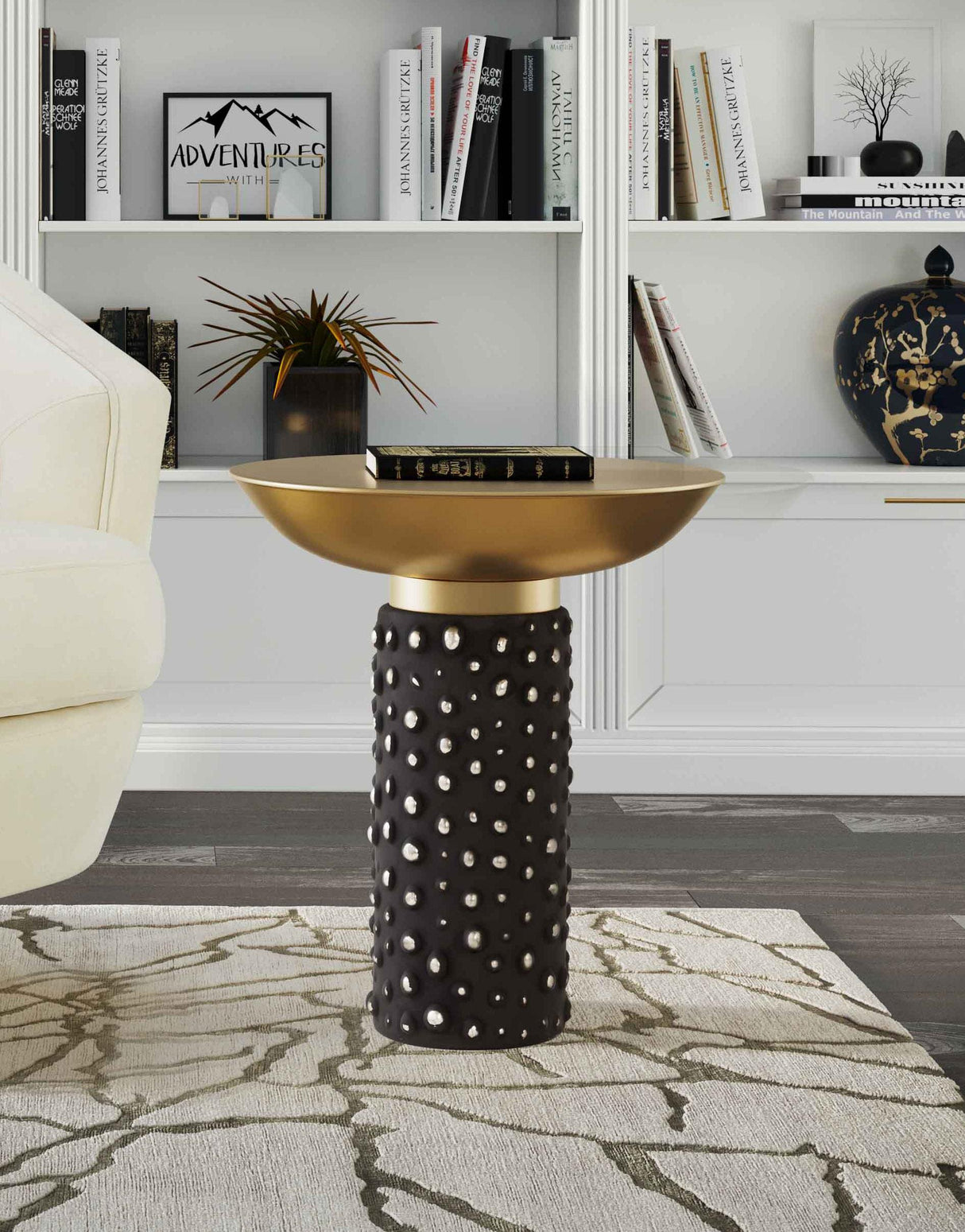 Blaze Glass and Brass Side Table by TOV Furniture at Eve Furniture