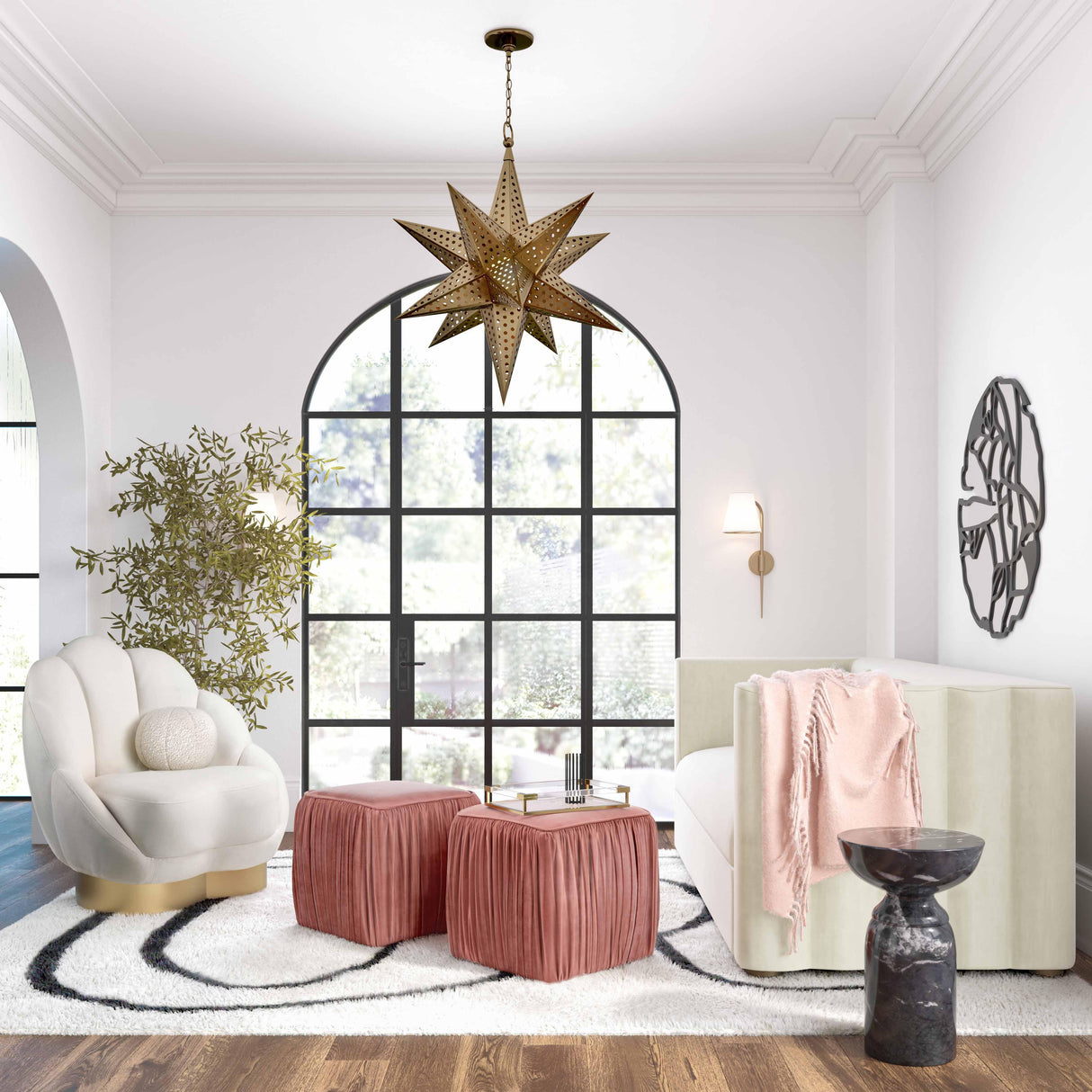 Morgan Pleated Velvet Ottoman by TOV Furniture at Eve Furniture