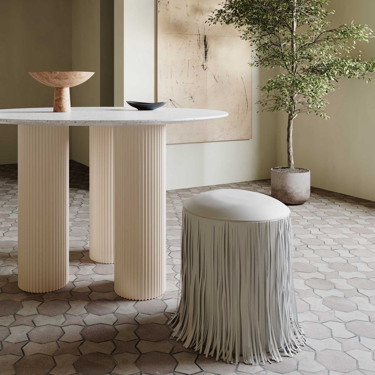 Shag Me Performance Vegan Leather Ottoman by TOV Furniture at Eve Furniture