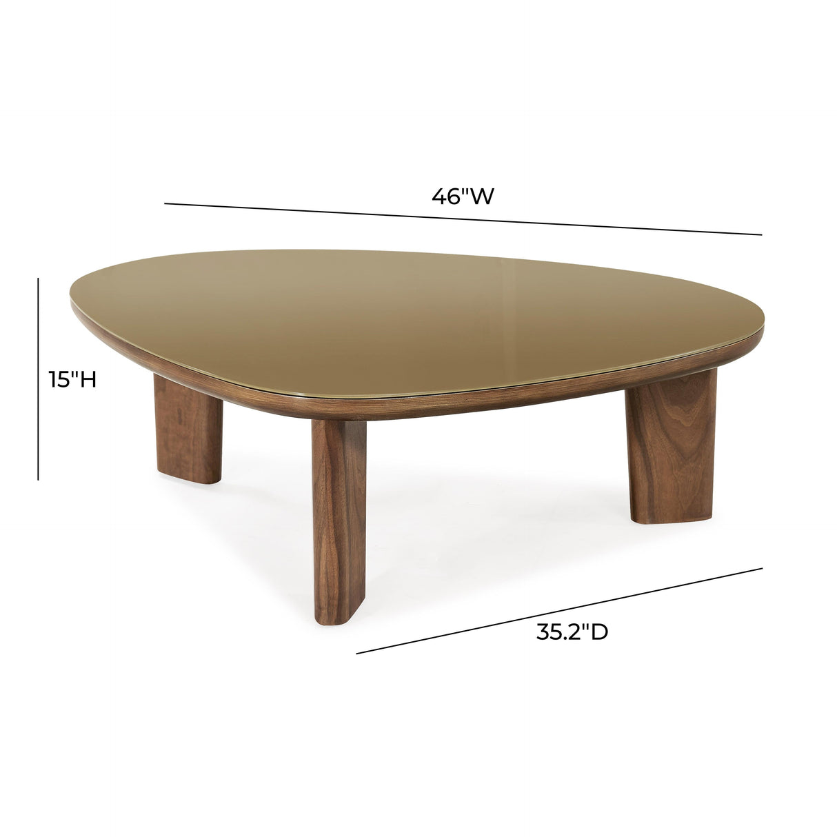 Oani Walnut and Glass Triangular Coffee Table by TOV Furniture at Eve Furniture