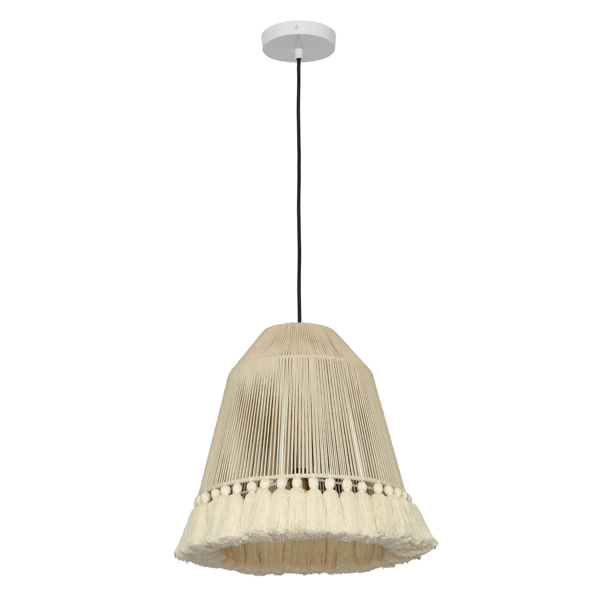 Helen White Cotton Tasseled Pendant Lamp by TOV Furniture at Eve Furniture