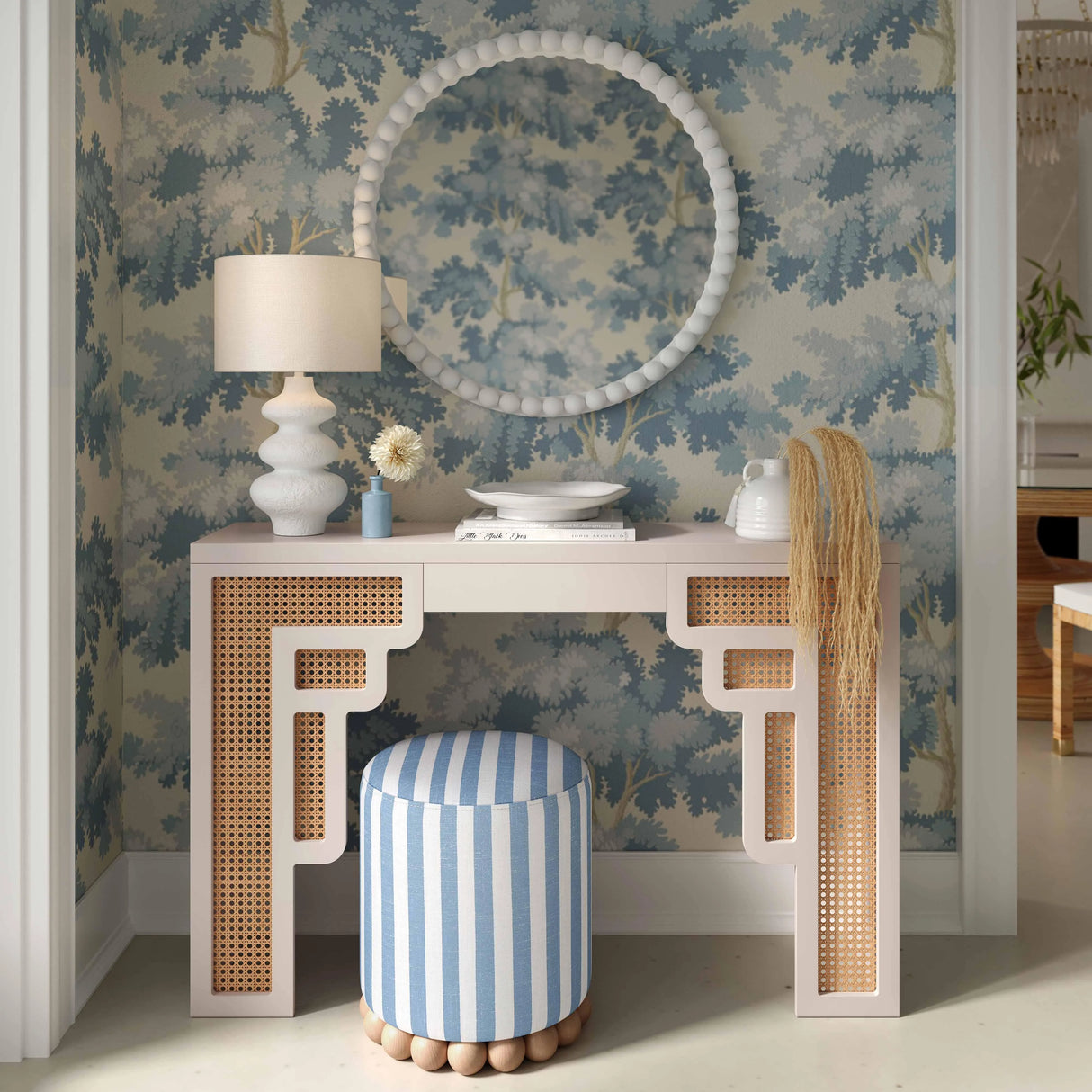 Dex Striped Linen Ottoman by TOV Furniture at Eve Furniture
