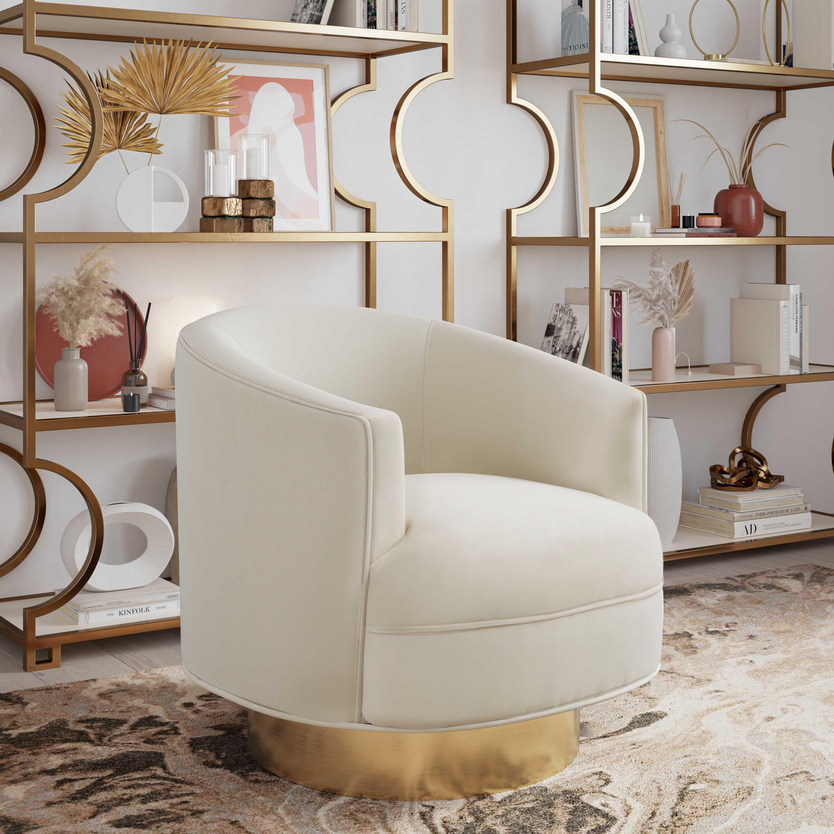 Stella Cream Velvet Swivel Chair by Inspire Me! Home Decor by TOV Furniture at Eve Furniture