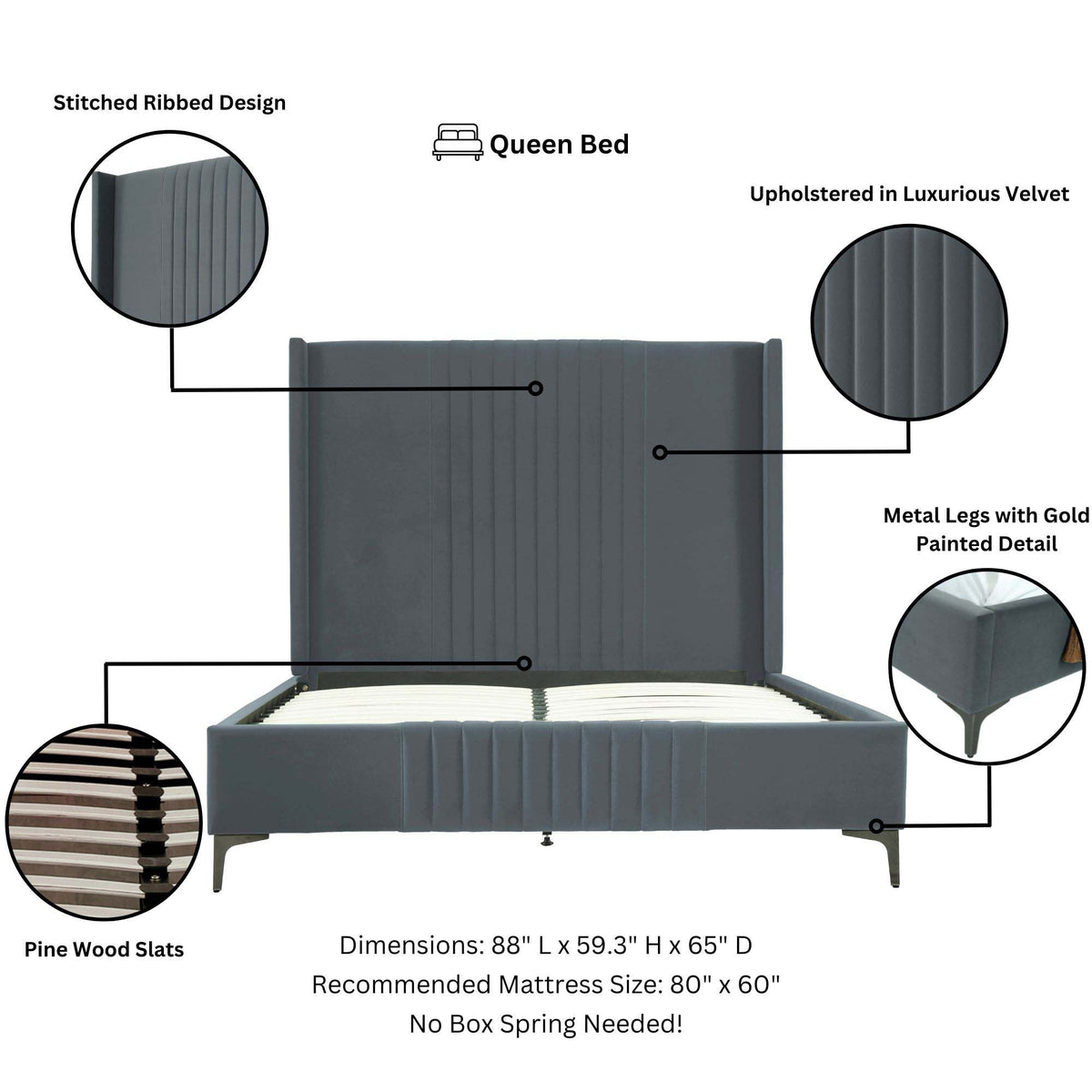 Promenade Queen-Size Bed in Grey by Manhattan Comfort at Eve Furniture