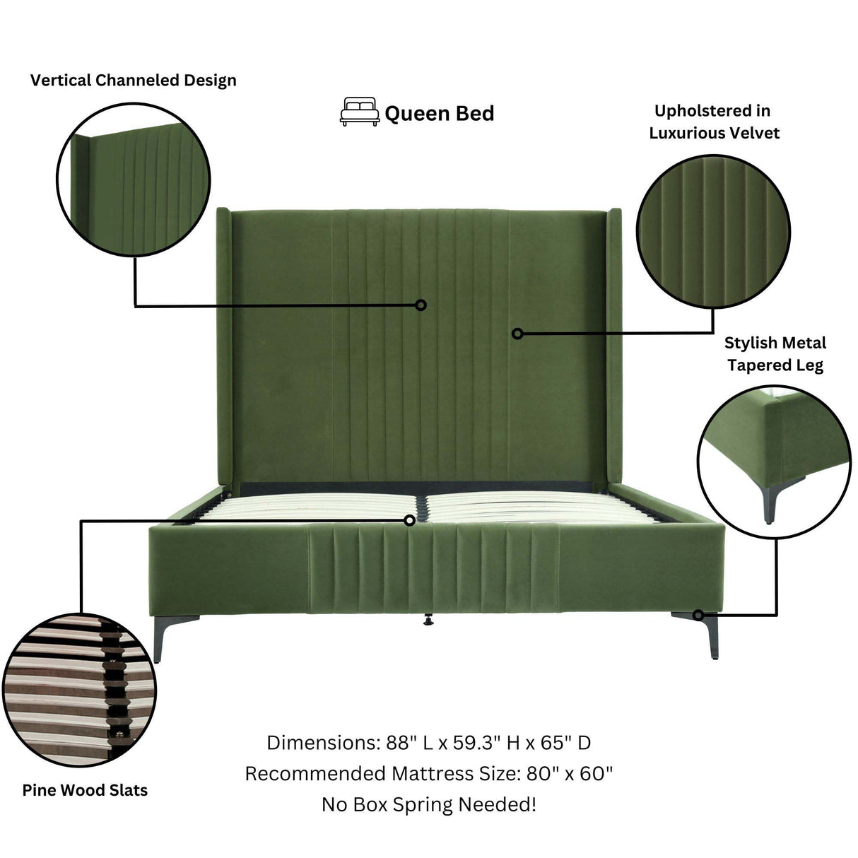 Promenade Queen-Size Bed in Moss Green by Manhattan Comfort at Eve Furniture