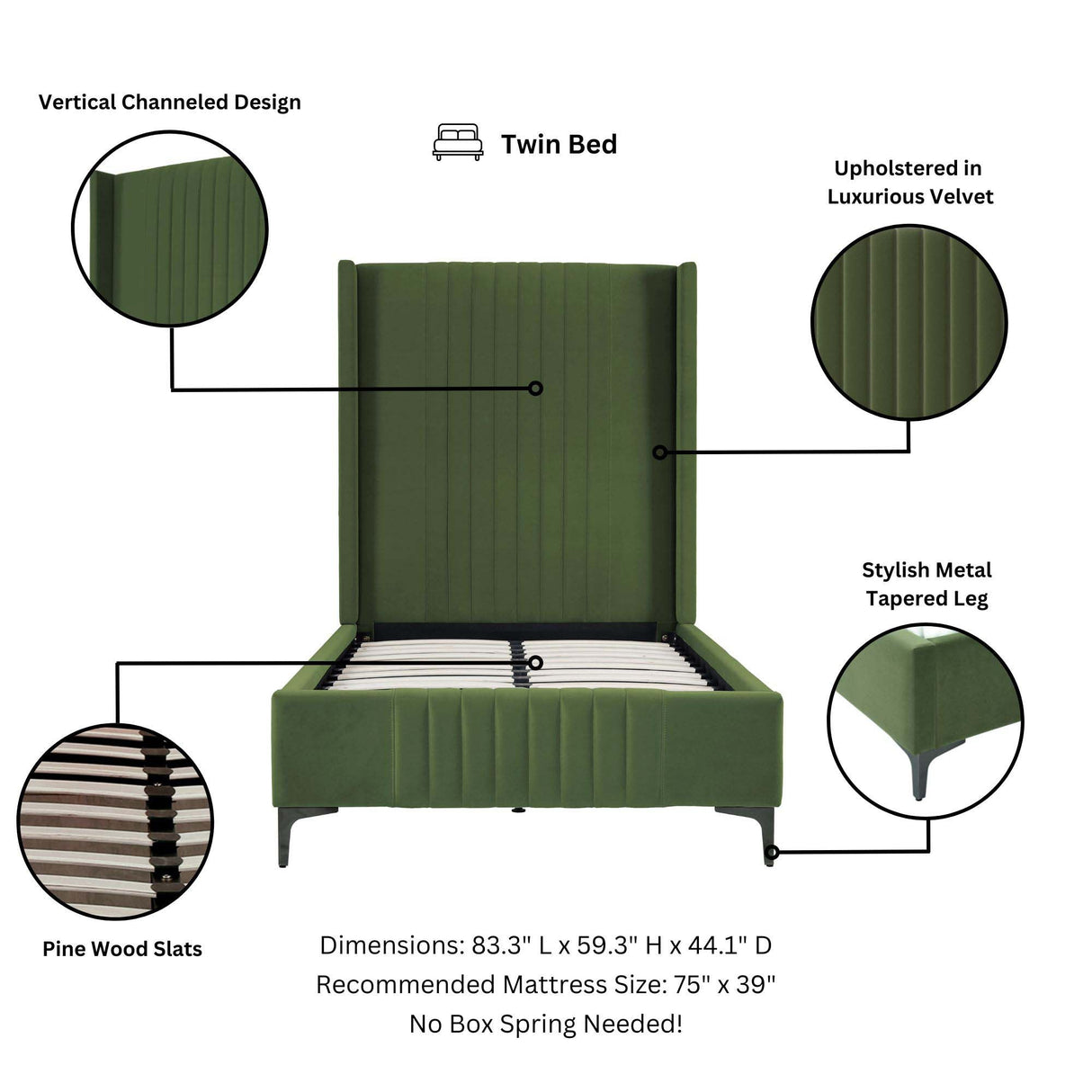 Promenade Twin-Size Bed in Moss Green by Manhattan Comfort at Eve Furniture