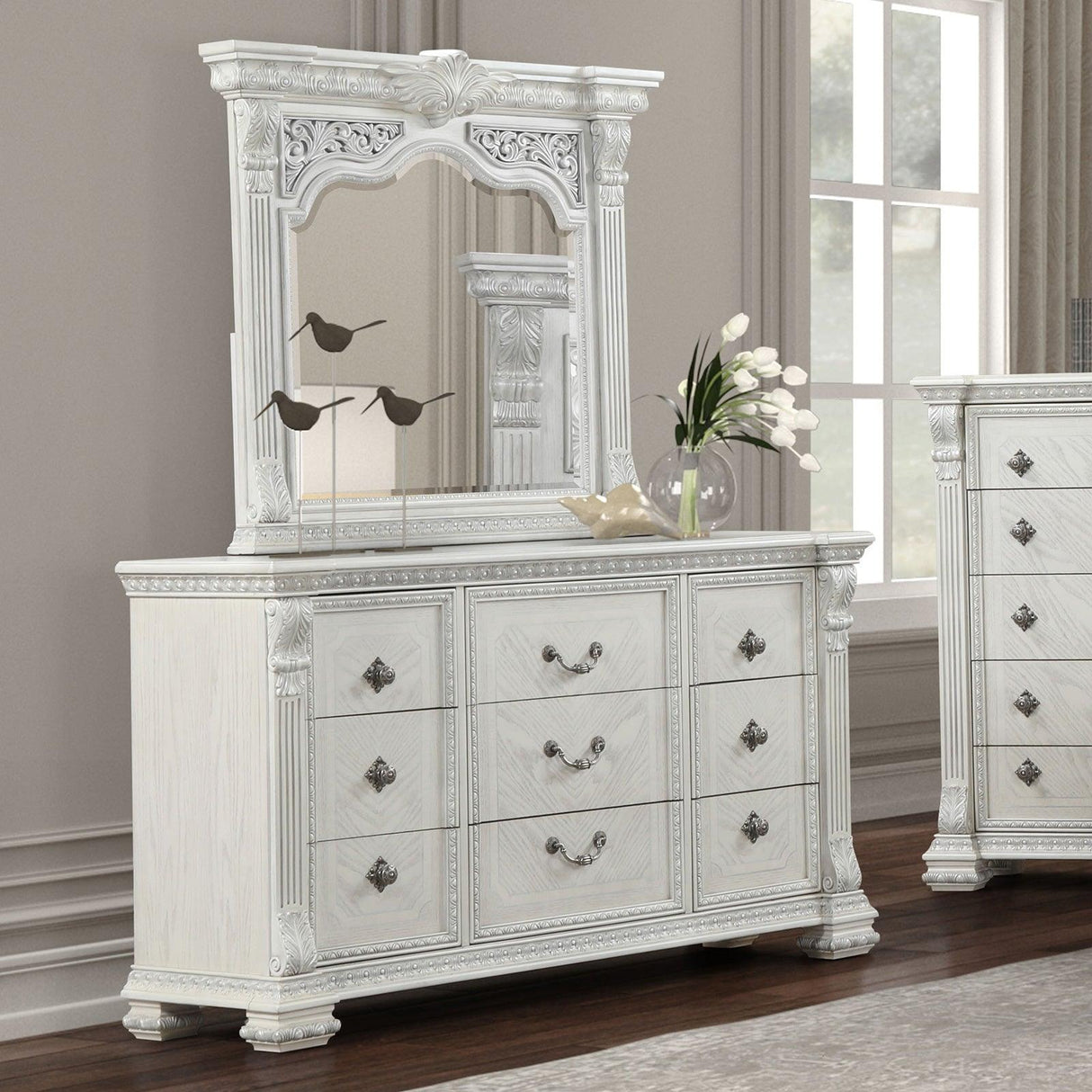 Promenade Wire Brushed White Dresser w/Jewelry Box by Furniture of America at Eve Furniture