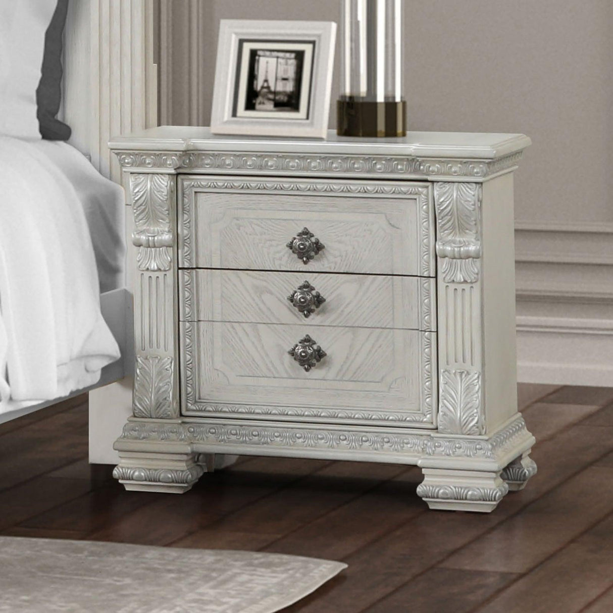 Promenade Wire Brushed White Nightstand by Furniture of America at Eve Furniture
