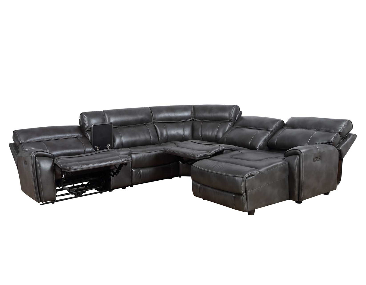 Provo Gray 6-Piece Right Arm Facing (RAF) Chaise Dual Power Reclining Sectional by Steve Silver at Eve Furniture