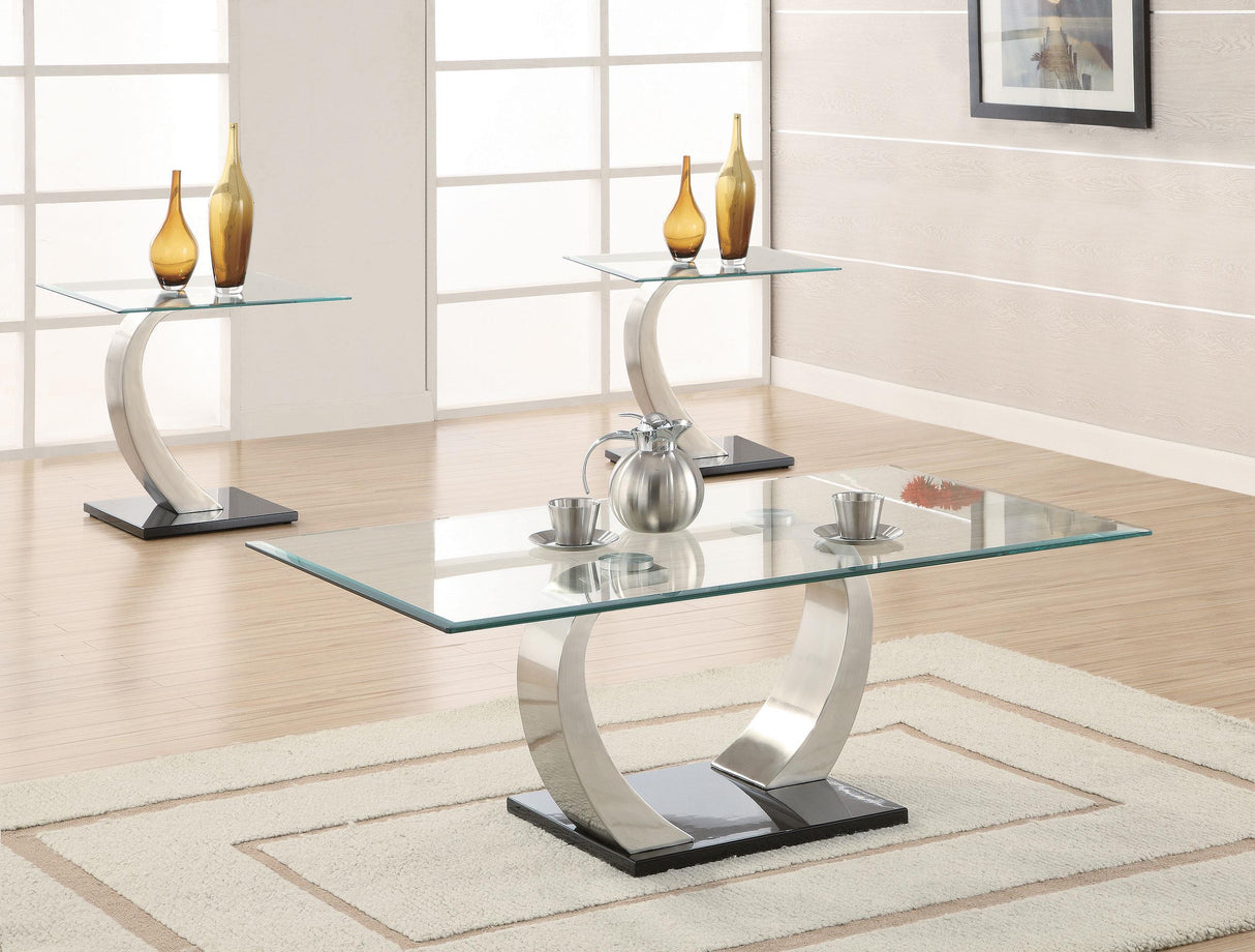 Pruitt Satin Silver 3-Piece Coffee and End Table Set by Coaster at Eve Furniture
