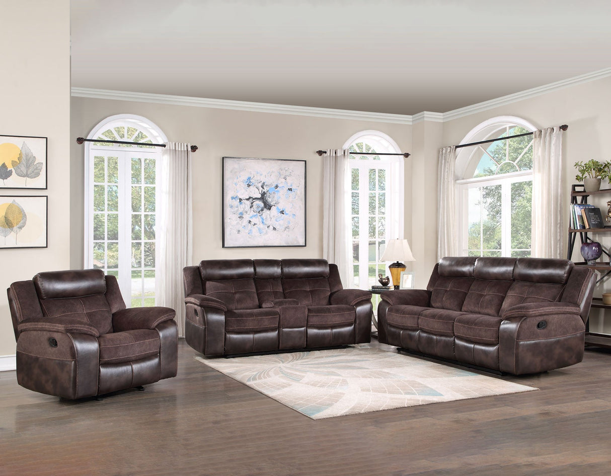 Pueblo Coffee Fabric/Leatherette 3-Piece Manual Reclining Set by Steve Silver at Eve Furniture