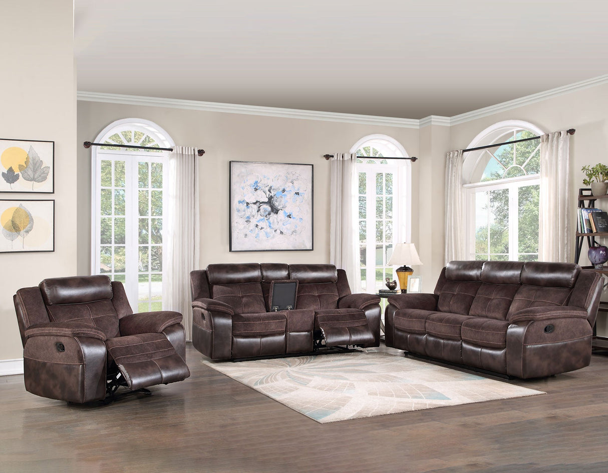 Pueblo Coffee Fabric/Leatherette 3-Piece Manual Reclining Set by Steve Silver at Eve Furniture