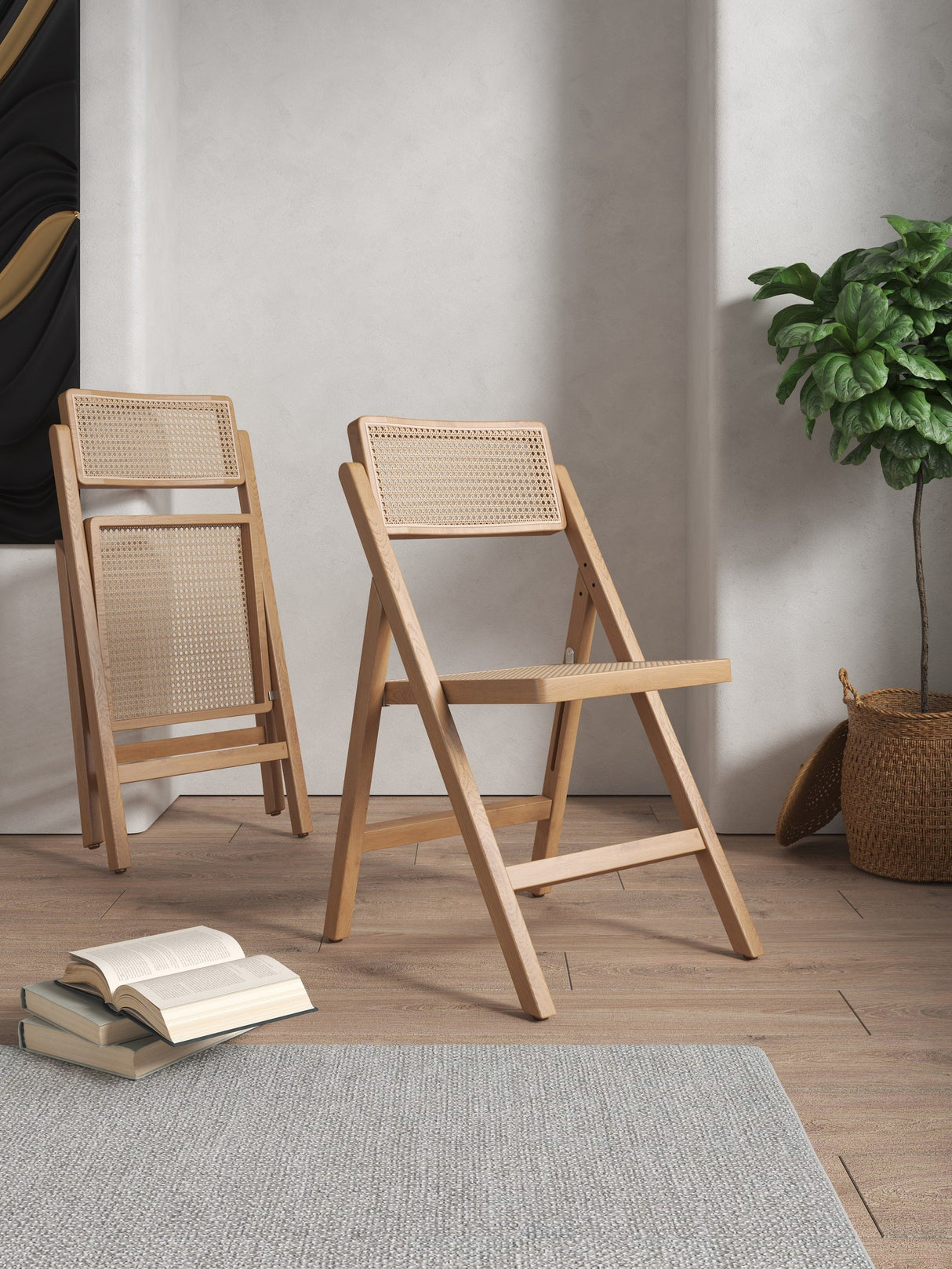 Pullman Folding Dining Chair in Nature Cane (set of 2) by Manhattan Comfort at Eve Furniture