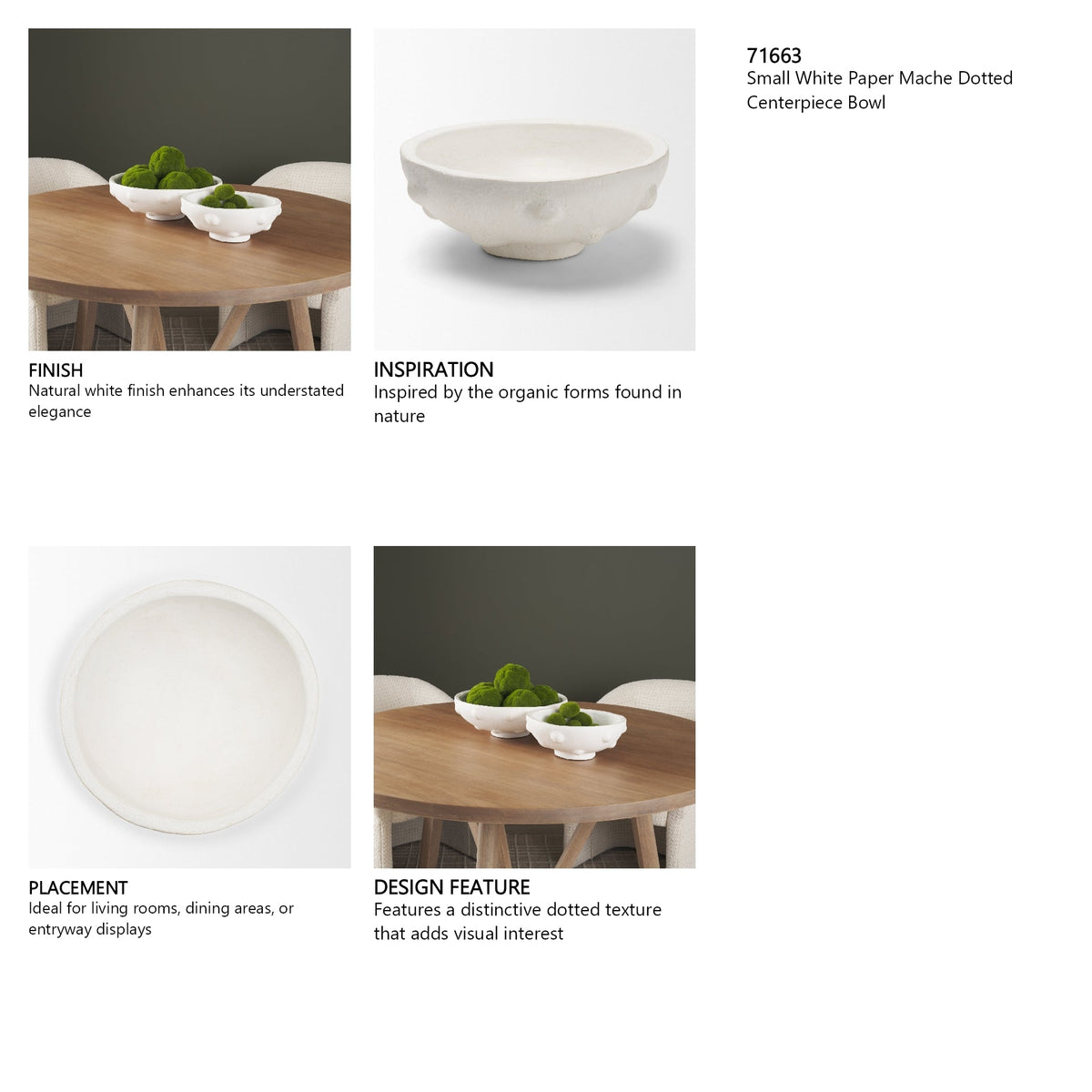 Punto Small White Paper Mache Dotted Centerpiece Bowl by Mercana at Eve Furniture