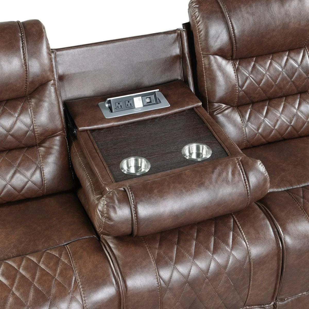 Putnam Brown Reclining Sofa With Drop Down Table by Homelegance at Eve Furniture