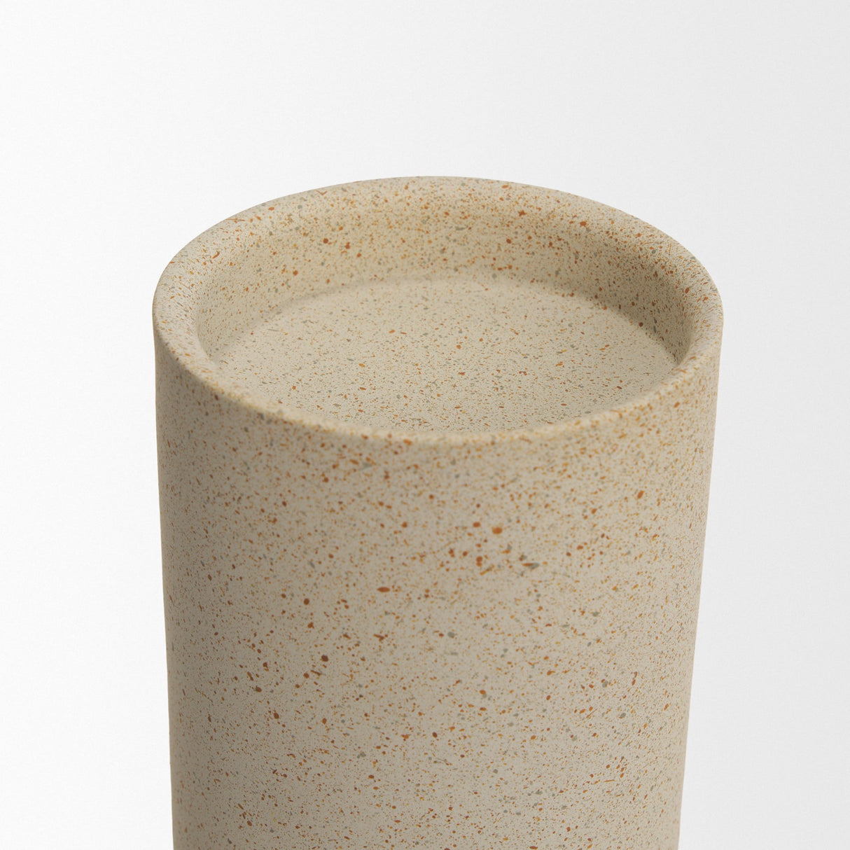 Qamra Medium Beige Textured Metal Pillar Candle Holder Candle Holder by Mercana at Eve Furniture