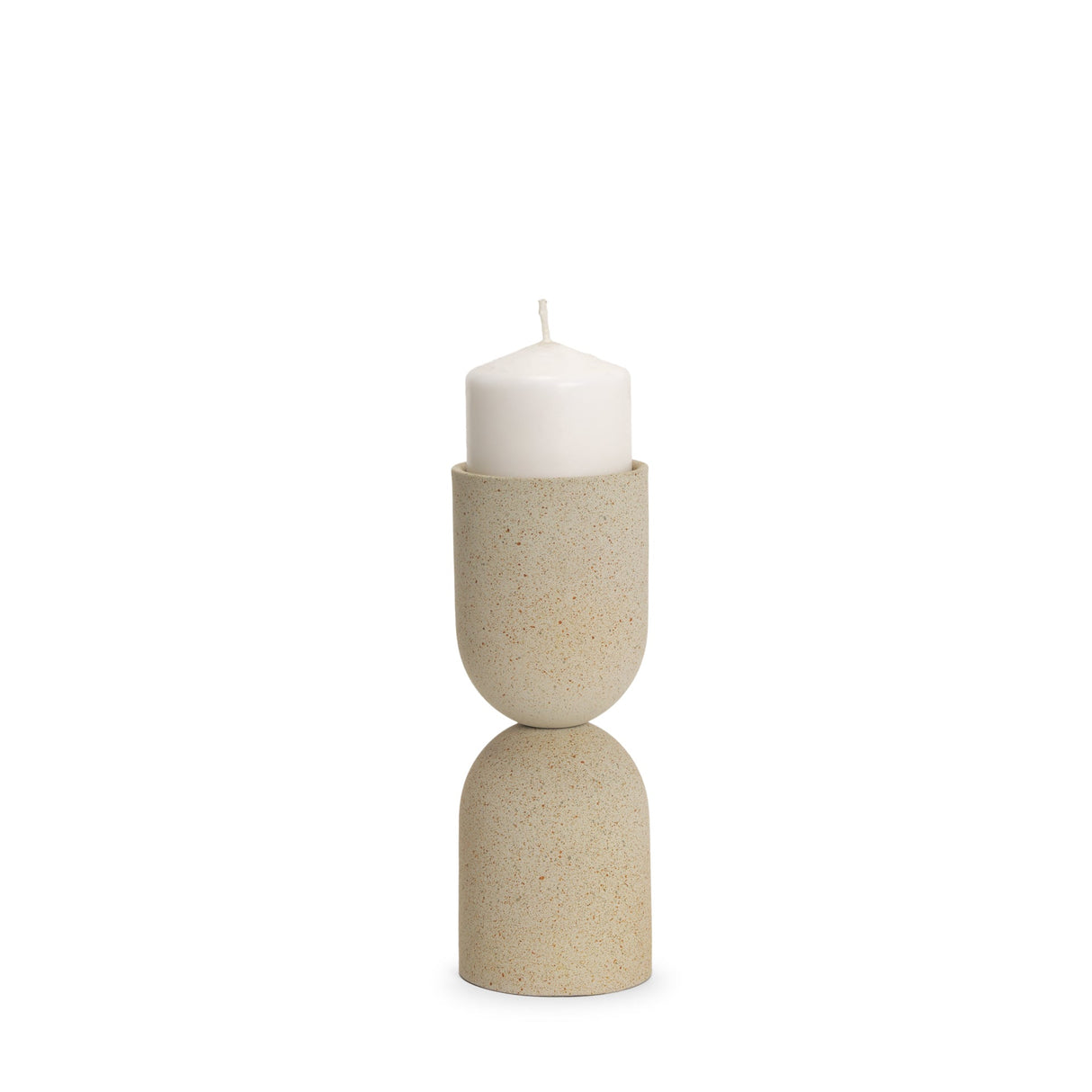 Qamra Short Beige Textured Metal Pillar Candle Holder by Mercana at Eve Furniture