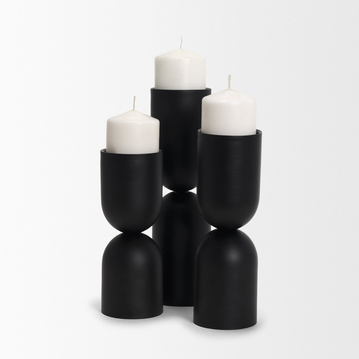 Qamra Short Black Metal Pillar Candle Holder by Mercana at Eve Furniture