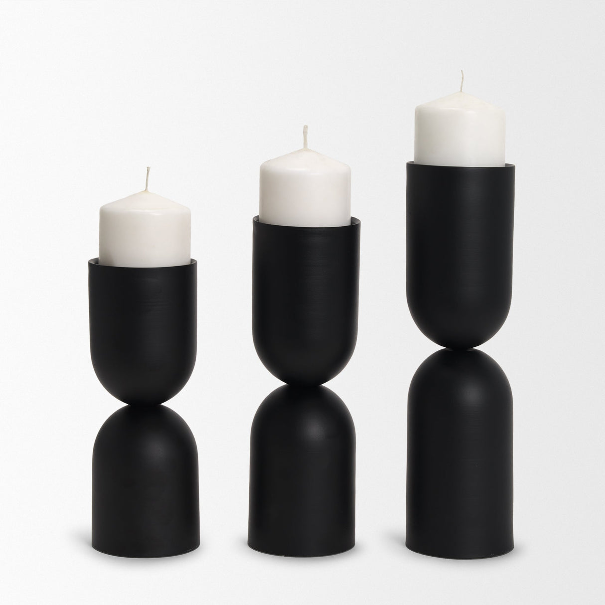 Qamra Short Black Metal Pillar Candle Holder by Mercana at Eve Furniture