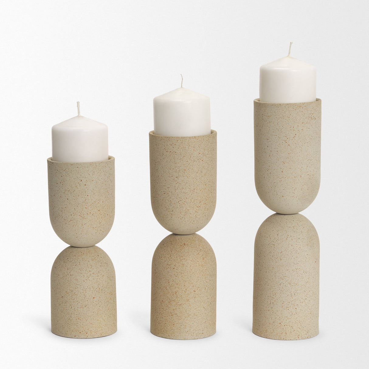 Qamra Tall Beige Textured Metal Pillar Candle Holder Candle Holder by Mercana at Eve Furniture
