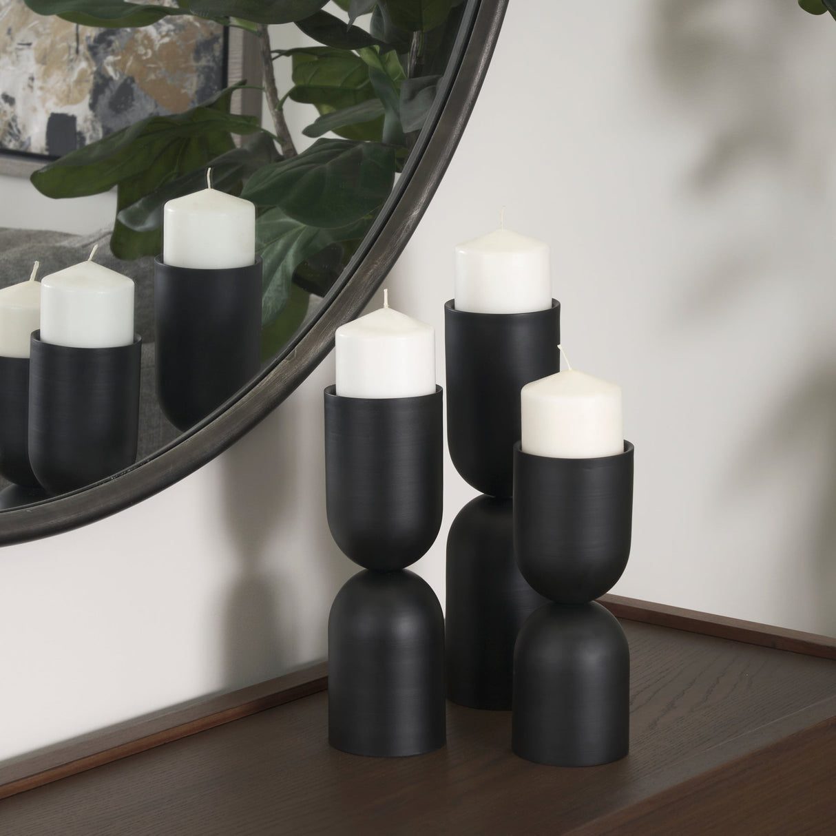Qamra Tall Black Metal Pillar Candle Holder by Mercana at Eve Furniture
