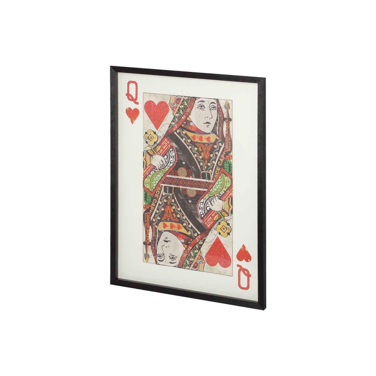 Queen of Hearts II Playing Card a Paper Mosaik Collage Framed Art under Glass by Mercana at Eve Furniture
