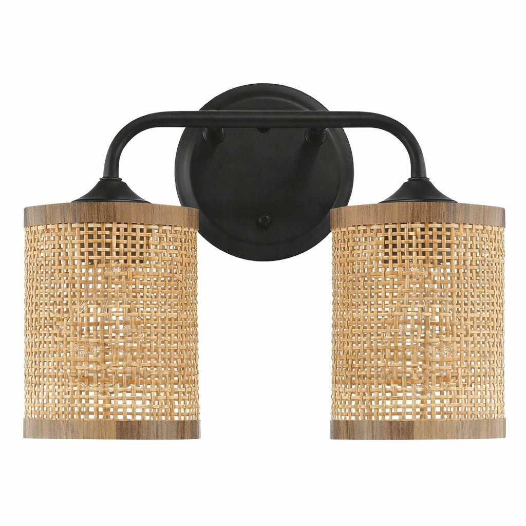 Quell 2-Light Rattan Wall Sconce with Black Metal Finish by Ashcroft Furniture at Eve Furniture